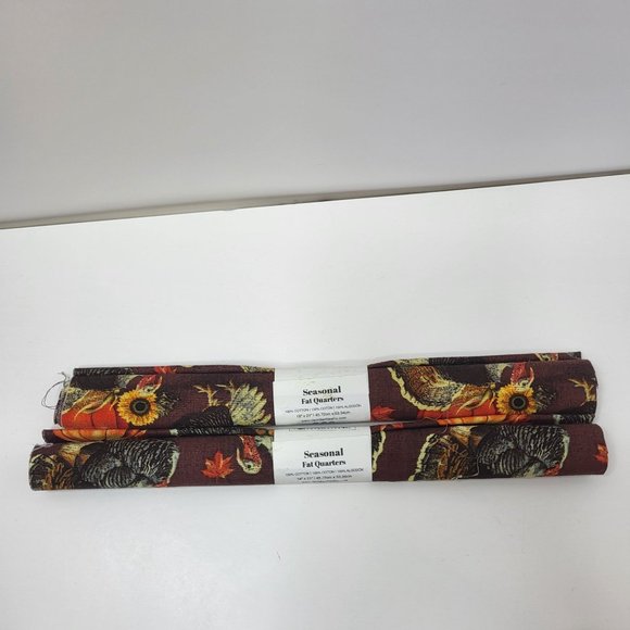 Lot of 2 Thanksgiving Fall Fat Quarter 18" x 21" 100% Cotton - Turkey Pumpkin Le - Picture 2 of 7